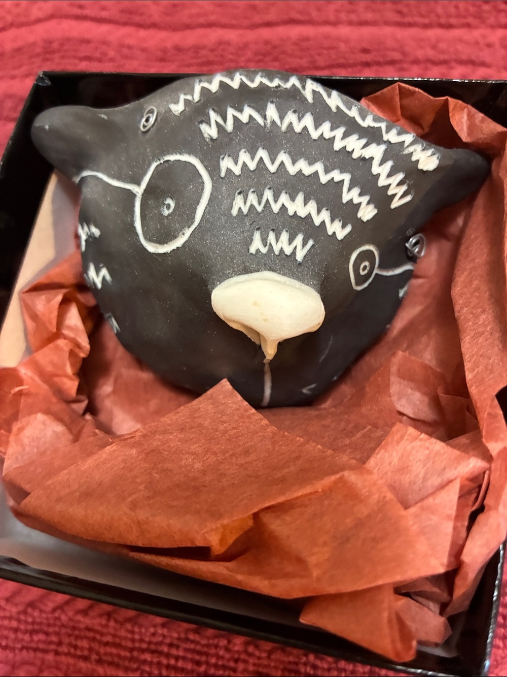 Small Black Ceramic Cat Face Wall Art with Cream -colored Accents